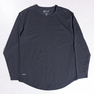 BYLT Drop Cut L/S Blend Performance Stretch Black Crew Neck Shirt Mens Medium